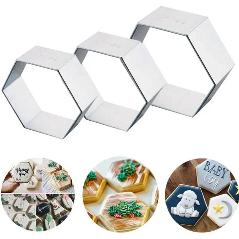 Casa si Gradina - Bucatarie si vesela - Ustensile bucatarie - Forme prajituri - Set 3 forme hexagonale tort ABYZ™ 19.5/15/10 cm, 4.5 cm inaltime pentru copt, decorat si creat deserturi unice - Infinity.ro