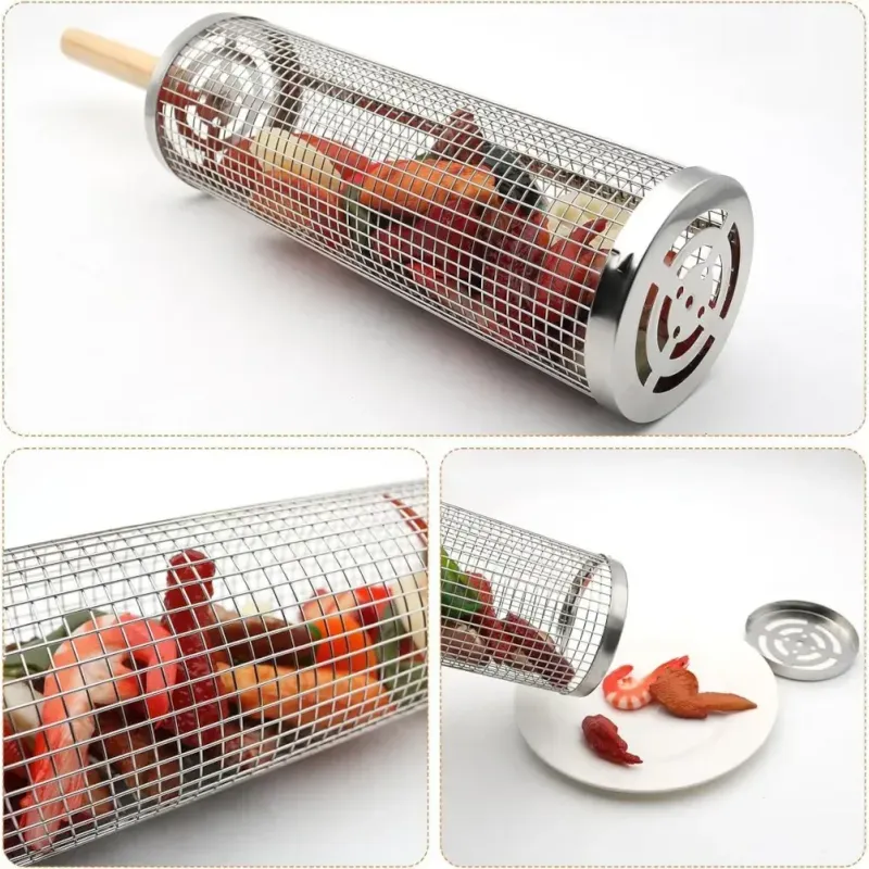 Casa si Gradina - Gradina si terasa - Gratare si accesorii - Accesorii gratare - Set 2 Cosuri cilindrice pentru gratar cu maner din lemn, suport, 2 furculite, rezistent la temperaturi foarte ridicate - Infinity.ro