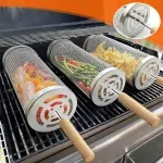 Casa si Gradina - Gradina si terasa - Gratare si accesorii - Accesorii gratare - Set 2 Cosuri cilindrice pentru gratar cu maner din lemn, suport, 2 furculite, rezistent la temperaturi foarte ridicate - Infinity.ro