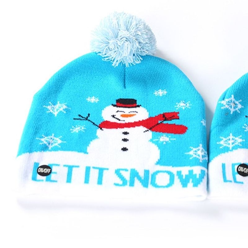 Fashion, accesorii si bijuterii - Copii - Accesorii copii - Caciuli si palarii copii - Caciula tip Fes cu Luminite LED on/off si Imprimeu de Iarna/Craciun, Let It Snow, UNISEX, marime ONE SIZE, Alb/Albastru - Infinity.ro