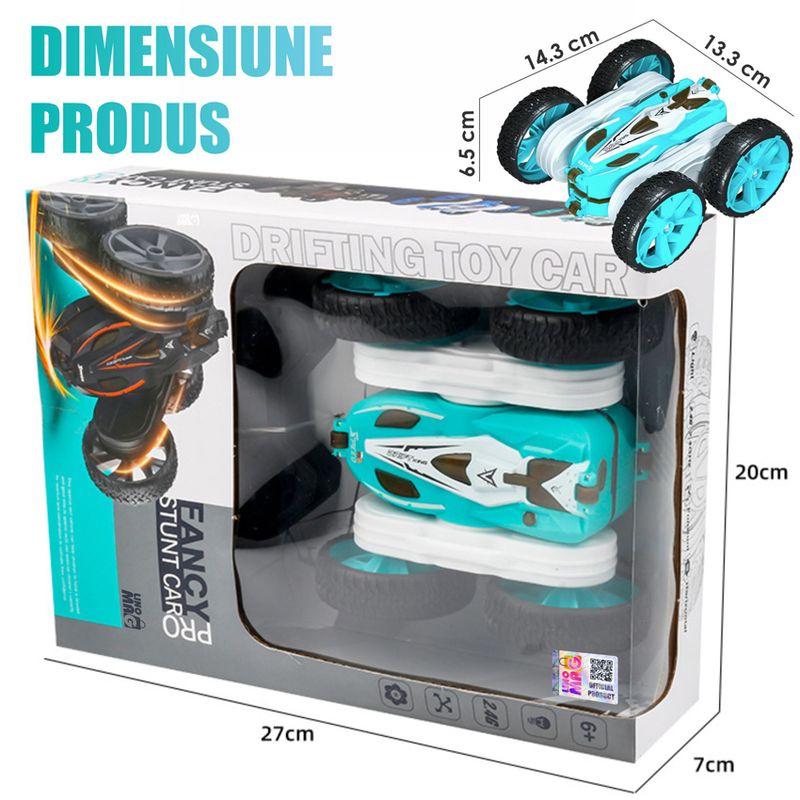 Jucarii, Copii si Bebe - Jucarii si jocuri - Vehicule si jucarii cu telecomanda - Masinute - Masina cu telecomanda RC copii Linomag®, 4WD, off-road, cascadorii 360°/180°, lumini, sunete, 4-12 ani, Turcoaz - Infinity.ro