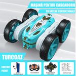 Jucarii, Copii si Bebe - Jucarii si jocuri - Vehicule si jucarii cu telecomanda - Masinute - Masina cu telecomanda RC copii Linomag®, 4WD, off-road, cascadorii 360°/180°, lumini, sunete, 4-12 ani, Turcoaz - Infinity.ro