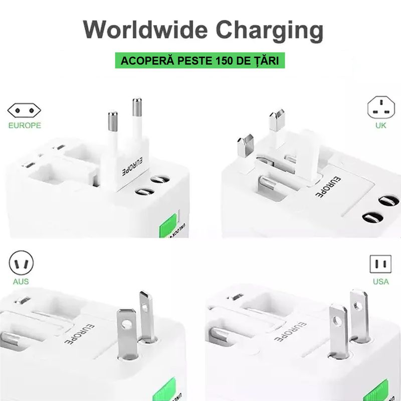 Laptop, Telefoane si Tablete - Telefoane mobile si accesorii - Accesorii Telefoane - Incarcatoare telefoane - Adaptor universal priza, Linomag®, Compatibil cu EU/UK/SUA/JP/CH/AUS/TH, Alb - Infinity.ro