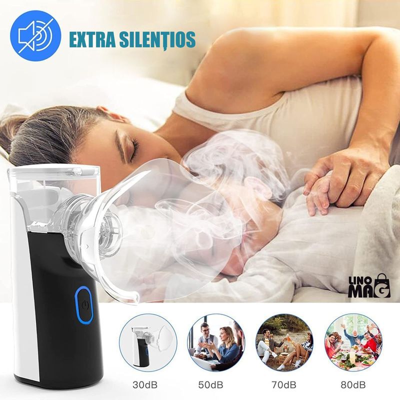 Jucarii, Copii si Bebe - Igiena si ingrijire - Accesorii ingrijire copii - Aparate aerosoli copii - Aparat Aerosoli Profesional Linomag®, Masca Copii si Adulti,  Tehnologie Dual-Wave, Autocuratare, Silentios, Negru - Infinity.ro