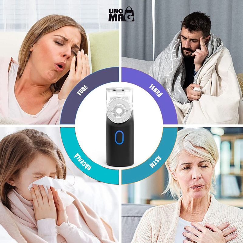 Jucarii, Copii si Bebe - Igiena si ingrijire - Accesorii ingrijire copii - Aparate aerosoli copii - Aparat Aerosoli Profesional Linomag®, Masca Copii si Adulti,  Tehnologie Dual-Wave, Autocuratare, Silentios, Negru - Infinity.ro