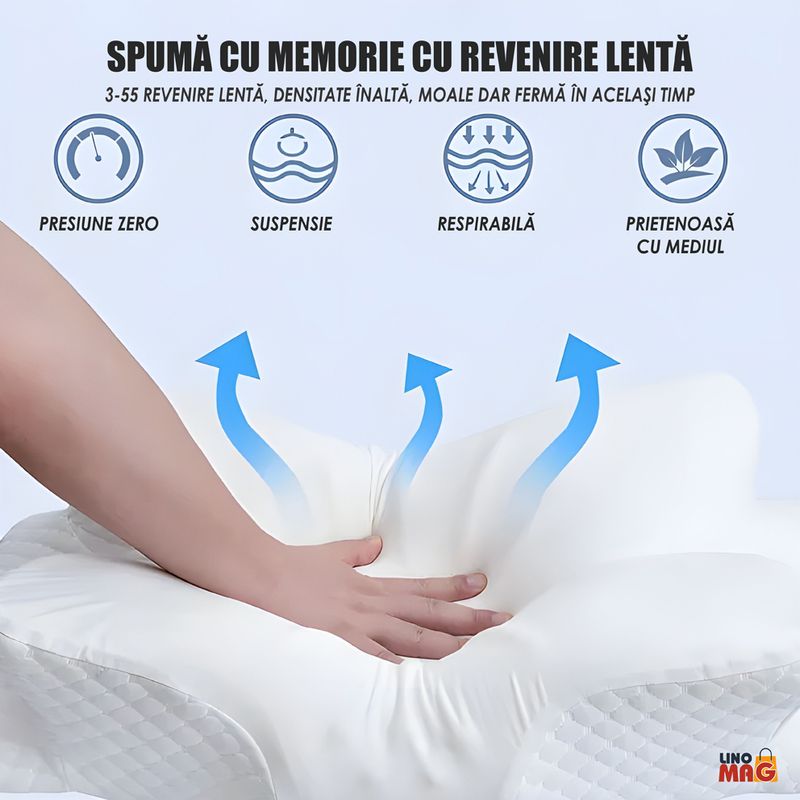 Casa si Gradina - Textile si covoare - Perne si pilote - Perne - Set 2 Perne Ortopedice Cervicale pentru dormit Linomag®, Spuma cu Memorie, Husa lavabila, Alb, 62 x 35 x 13 cm - Infinity.ro