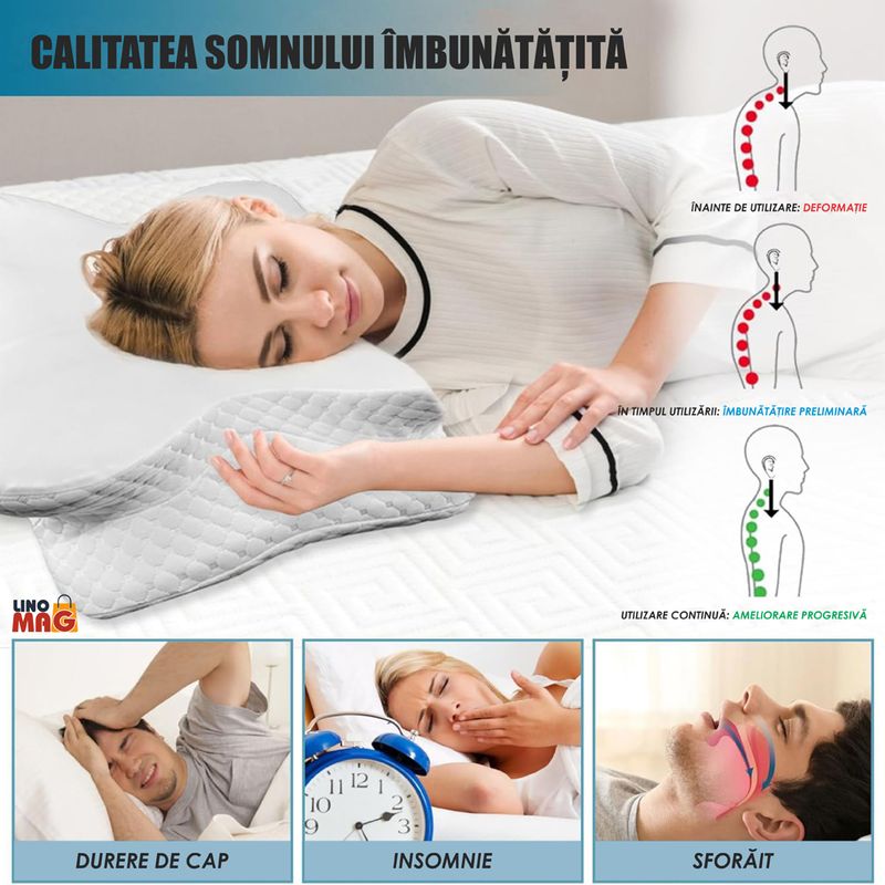 Casa si Gradina - Textile si covoare - Perne si pilote - Perne - Set 2 Perne Ortopedice Cervicale pentru dormit Linomag®, Spuma cu Memorie, Husa lavabila, Alb, 62 x 35 x 13 cm - Infinity.ro