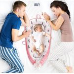 Casa si Gradina - Mobilier - Mobilier copii - Saltele patut copii - Cosulet Bebelusi pentru Dormit tip Baby Nest, Linomag®, cu Doua Fete, 0-24 Luni, 90x55cm, Husa Bumbac, Alb/Roz - Infinity.ro