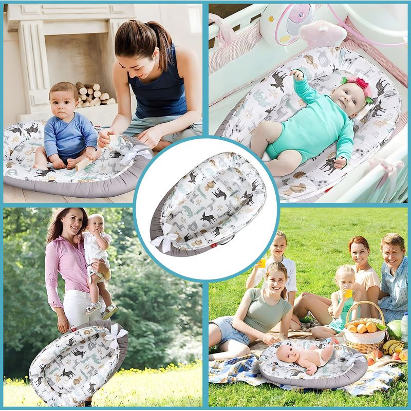 Casa si Gradina - Mobilier - Mobilier copii - Saltele patut copii - Cosulet Bebelusi pentru Dormit tip Baby Nest, Linomag®, cu Doua Fete, 0-24 Luni, 90x55cm, Husa Bumbac, Alb/Gri Bej - Infinity.ro