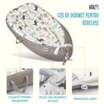 Casa si Gradina - Mobilier - Mobilier copii - Saltele patut copii - Cosulet Bebelusi pentru Dormit tip Baby Nest, Linomag®, cu Doua Fete, 0-24 Luni, 90x55cm, Husa Bumbac, Alb/Gri Bej - Infinity.ro
