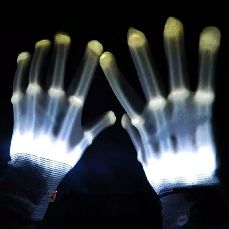 Casa si Gradina - Decoratiuni - Decoratiuni petrecere - Masti si costume carnaval - Manusi LED pentru adulti, Linomag®, 3 moduri de iluminare, Efect radiografie, Alb - Infinity.ro