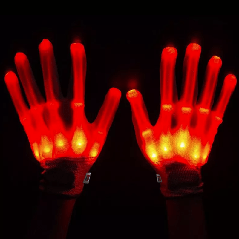 Casa si Gradina - Decoratiuni - Decoratiuni petrecere - Masti si costume carnaval - Manusi LED pentru adulti, Linomag®, 3 moduri de iluminare, Efect radiografie, Rosu - Infinity.ro
