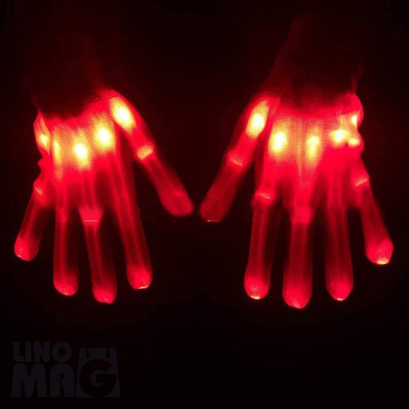 Casa si Gradina - Decoratiuni - Decoratiuni petrecere - Masti si costume carnaval - Manusi LED pentru adulti, Linomag®, 3 moduri de iluminare, Efect radiografie, Rosu - Infinity.ro