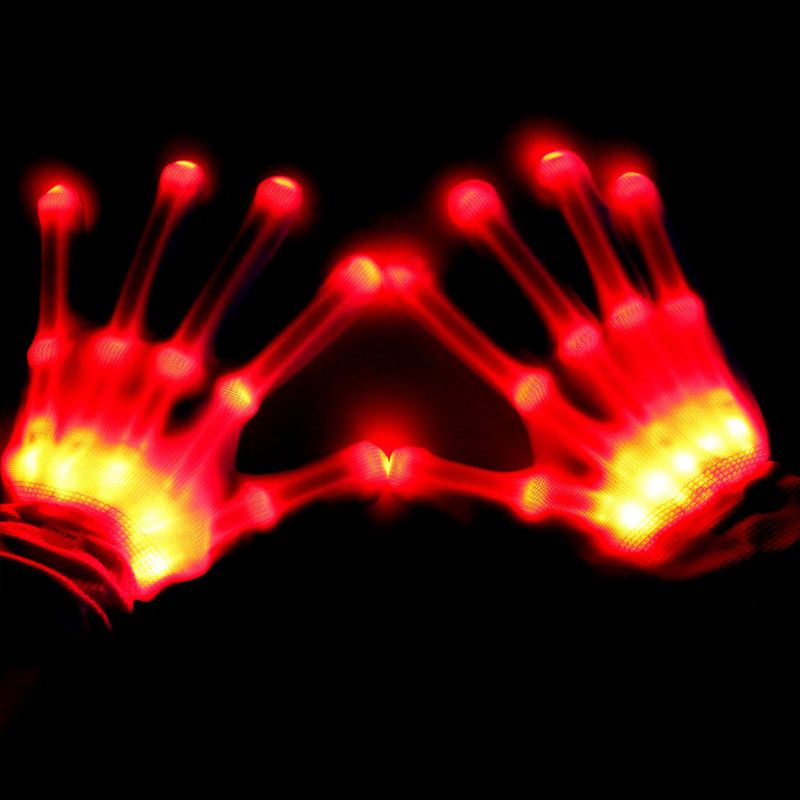 Casa si Gradina - Decoratiuni - Decoratiuni petrecere - Masti si costume carnaval - Manusi LED pentru adulti, Linomag®, 3 moduri de iluminare, Efect radiografie, Rosu - Infinity.ro