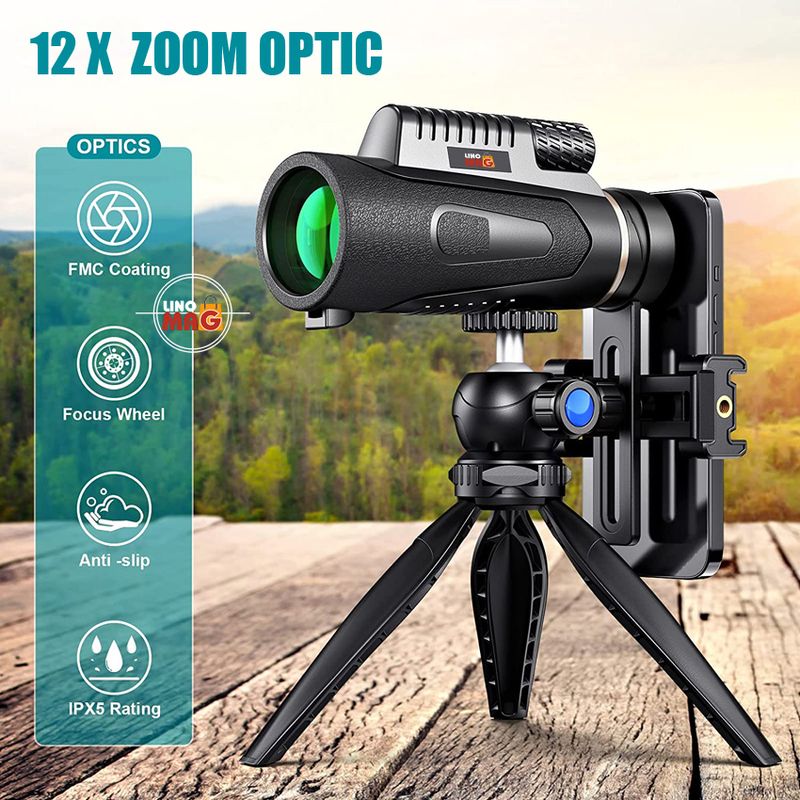 TV, Audio-Video si Foto - Optica, astronomie si metrologie - Optica si astronomie - Binocluri & lunete - Monoclu Telescop profesional HD 12x50 Linomag®, BaK-4, dual focus, suport telefon, trepied, vedere zi/seara, waterproof - Infinity.ro