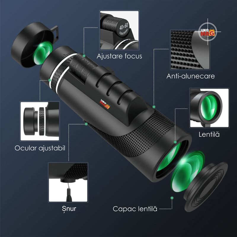 TV, Audio-Video si Foto - Optica, astronomie si metrologie - Optica si astronomie - Binocluri & lunete - Monoclu Telescop Profesional HD 50x60 Linomag®, BaK-4, dual focus, suport telefon, trepied, zi/seara, waterproof - Infinity.ro