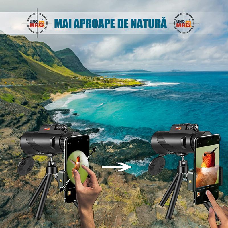 TV, Audio-Video si Foto - Optica, astronomie si metrologie - Optica si astronomie - Binocluri & lunete - Monoclu Telescop Profesional HD 50x60 Linomag®, BaK-4, dual focus, suport telefon, trepied, zi/seara, waterproof - Infinity.ro