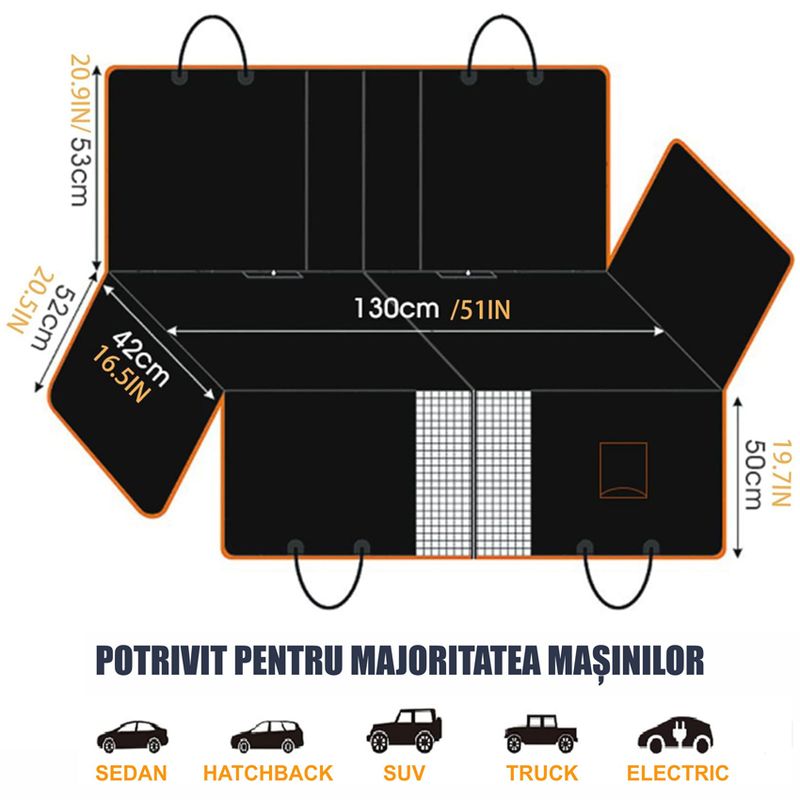 Petshop - Accesorii petshop - Culcusuri si custi - Genti si articole transport - Husa auto transport animale, Linomag®, pentru caini si pisici, Impermeabila, Antialunecare, Multicolor, 145 x 130 cm - Infinity.ro