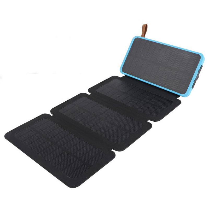 Casa si Gradina - Electrice - Accesorii electrice - Baterii, acumulatori si incarcatoare - Baterie Externa Solara, Power Bank 20 000 mAh, Waterproof, 4 Panouri, Albastru - Infinity.ro