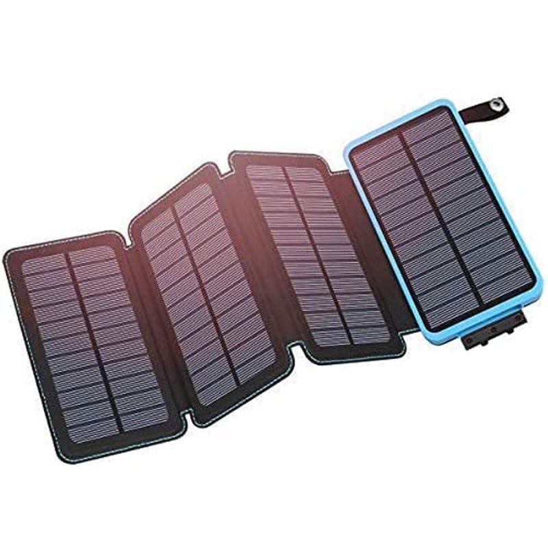 Casa si Gradina - Electrice - Accesorii electrice - Baterii, acumulatori si incarcatoare - Baterie Externa Solara, Power Bank 20 000 mAh, Waterproof, 4 Panouri, Albastru - Infinity.ro