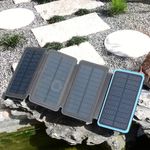 Casa si Gradina - Electrice - Accesorii electrice - Baterii, acumulatori si incarcatoare - Baterie Externa Solara, Power Bank 20 000 mAh, Waterproof, 4 Panouri, Albastru - Infinity.ro