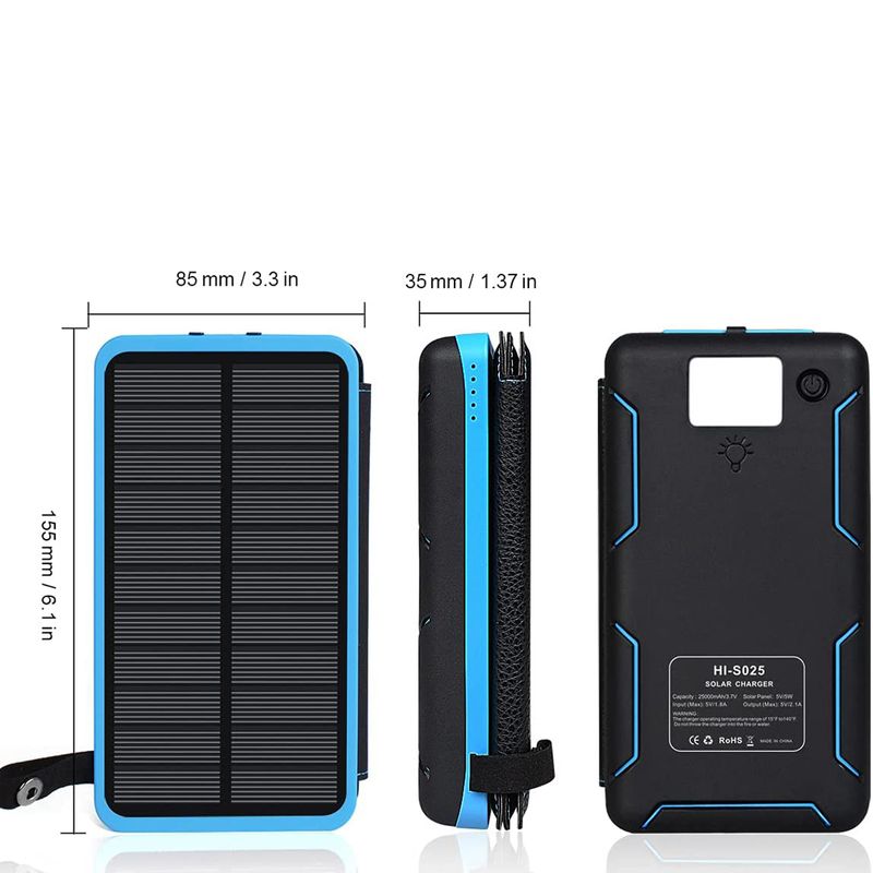 Casa si Gradina - Electrice - Accesorii electrice - Baterii, acumulatori si incarcatoare - Baterie Externa Solara, Power Bank 20 000 mAh, Waterproof, 4 Panouri, Albastru - Infinity.ro