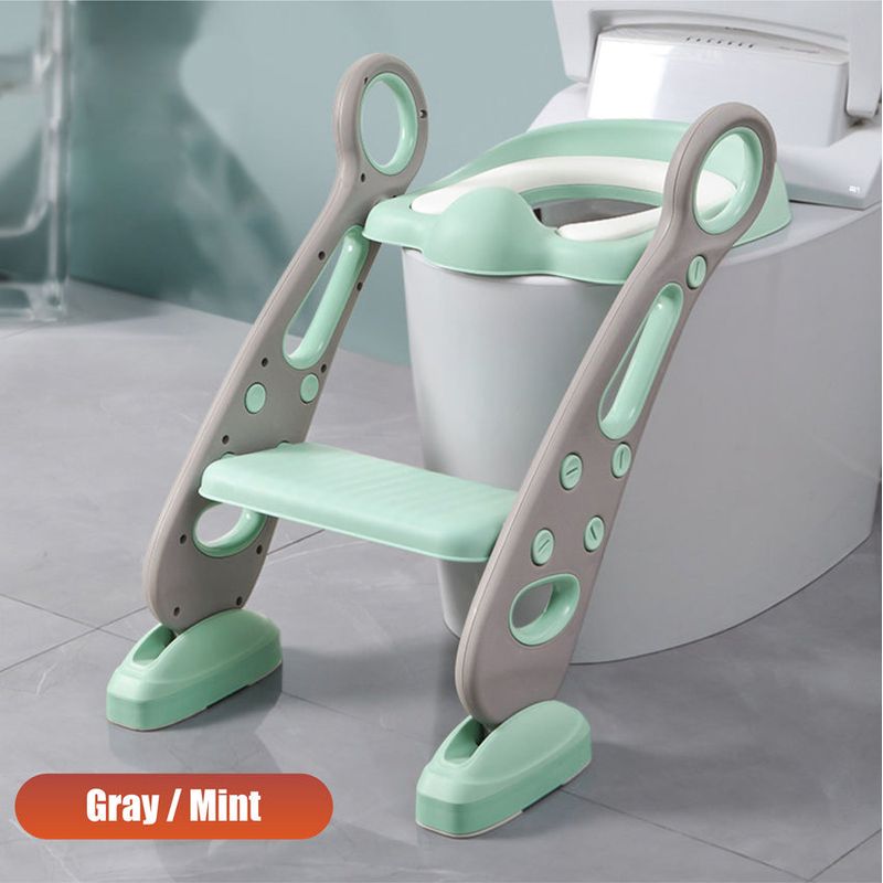 Jucarii, Copii si Bebe - Igiena si ingrijire - Baia bebelusului - Olite si reductoare WC - Reductor WC pentru Copii cu Scarita, Plabil, Reglabil pe Inaltime, Colac Moale, 42.6 x 55 x 41.5 cm, Gri, Mint - Infinity.ro