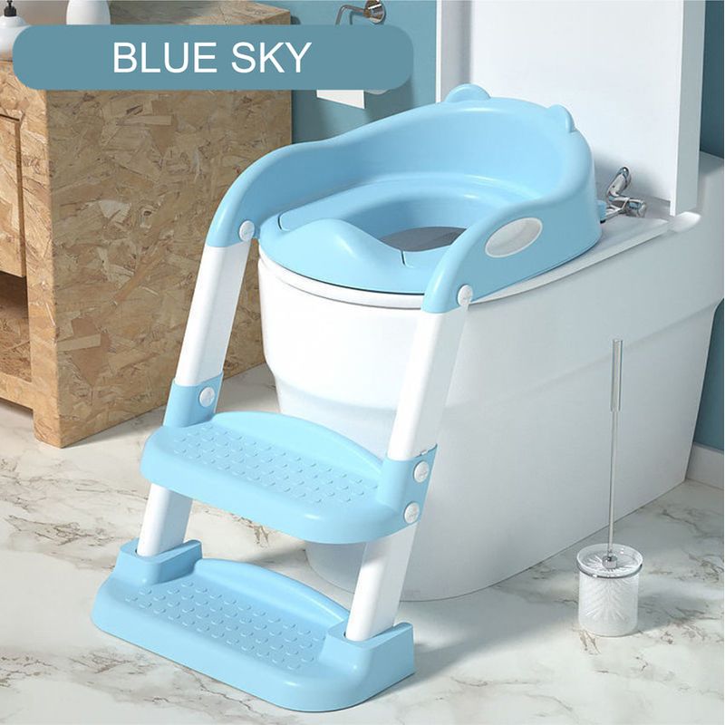 Jucarii, Copii si Bebe - Igiena si ingrijire - Baia bebelusului - Olite si reductoare WC - Reductor WC pentru Copii cu Scarita, Plabil, 38 x 40 x 47 cm, Blue Sky, Alb - Infinity.ro
