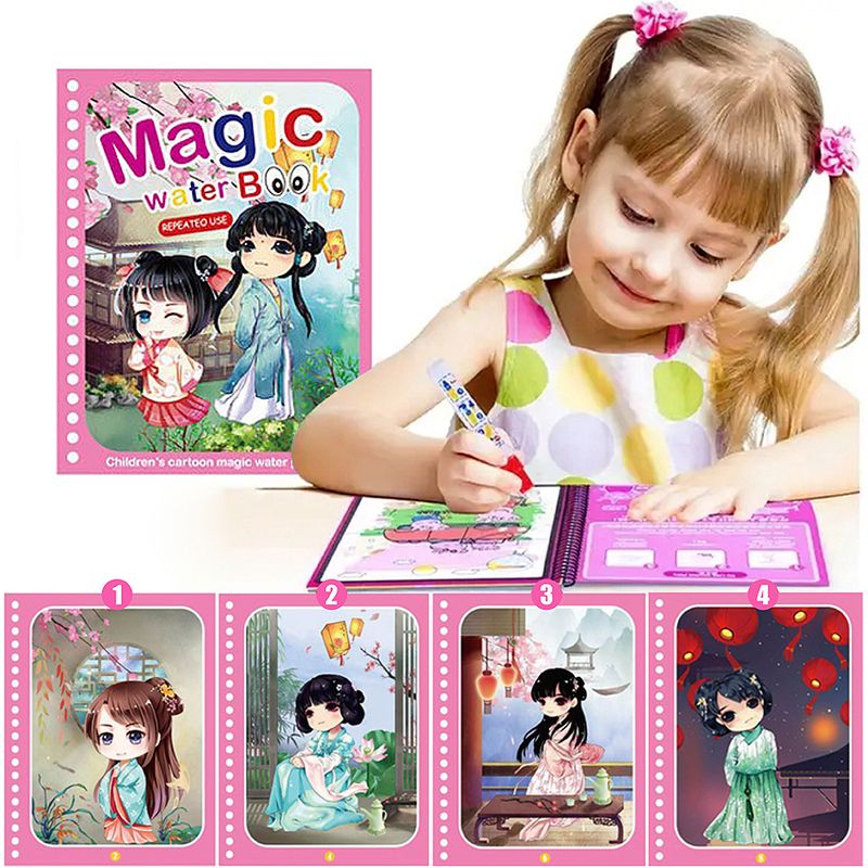Carti si Birotica - Carti - Carti pentru copii - Carti de colorat - Carte de colorat cu apa Magic Book Linomag®, Manga, reutilizabila, engleza, +3 ani, fete si baieti - Infinity.ro