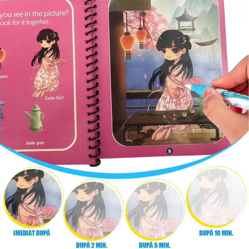 Carti si Birotica - Carti - Carti pentru copii - Carti de colorat - Carte de colorat cu apa Magic Book Linomag®, Manga, reutilizabila, engleza, +3 ani, fete si baieti - Infinity.ro