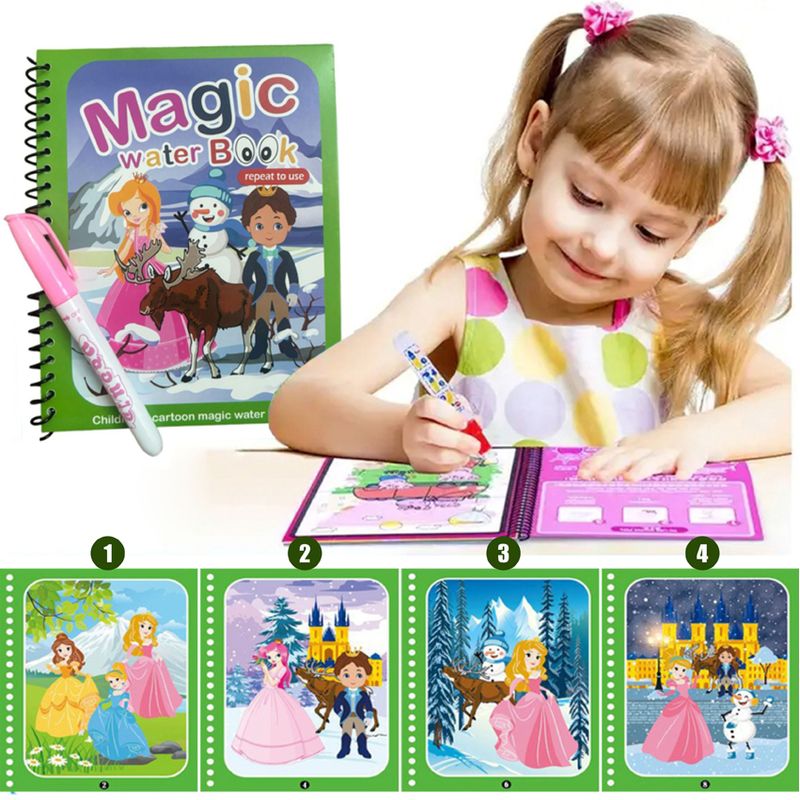 Carti si Birotica - Carti - Carti pentru copii - Carti de colorat - Carte de colorat cu apa Magic Book Linomag®, Craiasa zapezii, reutilizabila, engleza, +3 ani, fete si baieti - Infinity.ro