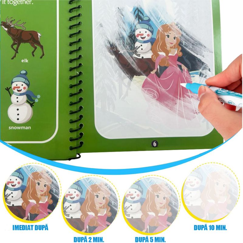 Carti si Birotica - Carti - Carti pentru copii - Carti de colorat - Carte de colorat cu apa Magic Book Linomag®, Craiasa zapezii, reutilizabila, engleza, +3 ani, fete si baieti - Infinity.ro