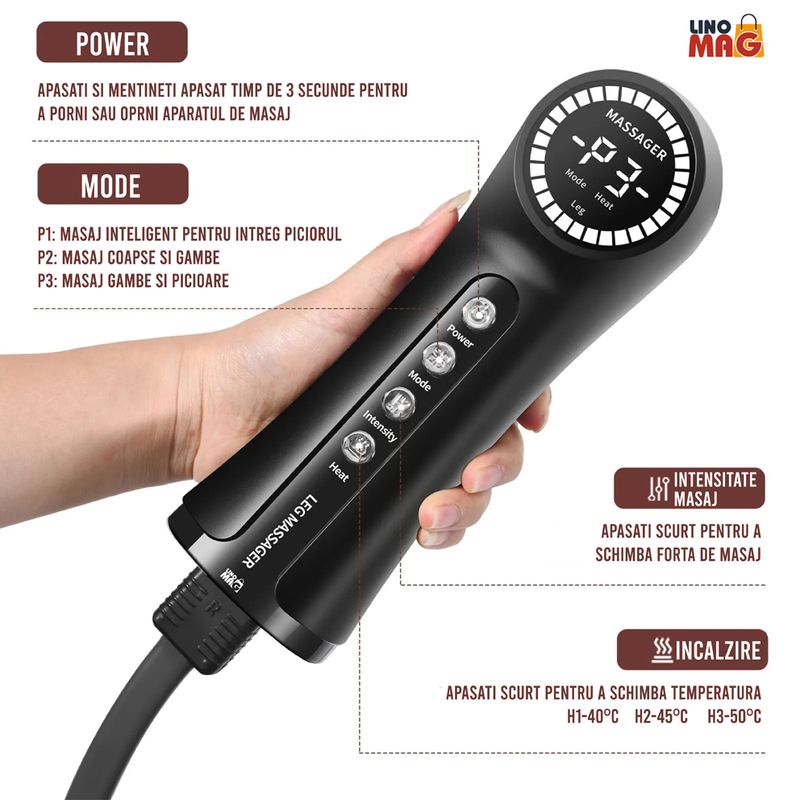 Ingrijire personala si Cosmetice - Sanatate si wellness - Articole wellness - Aparate si dispozitive de masaj - Aparat de masaj pentru picioare cu presopunctura si incalzire tip cizme, Linomag®, 3 moduri, 5 nivele intensitate, Gri - Infinity.ro