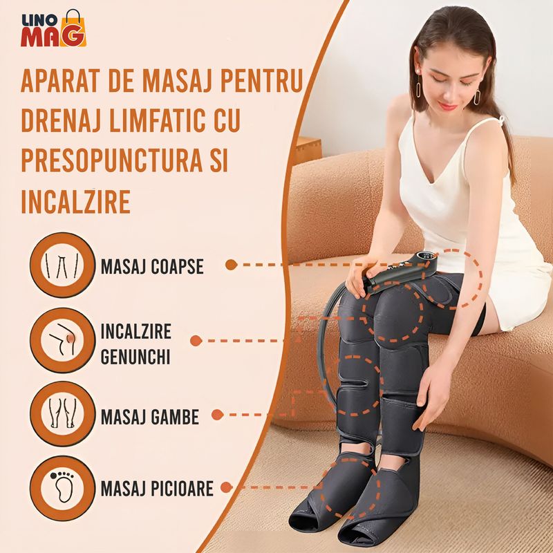 Ingrijire personala si Cosmetice - Sanatate si wellness - Articole wellness - Aparate si dispozitive de masaj - Aparat de masaj pentru picioare cu presopunctura si incalzire tip cizme, Linomag®, 3 moduri, 5 nivele intensitate, Gri - Infinity.ro