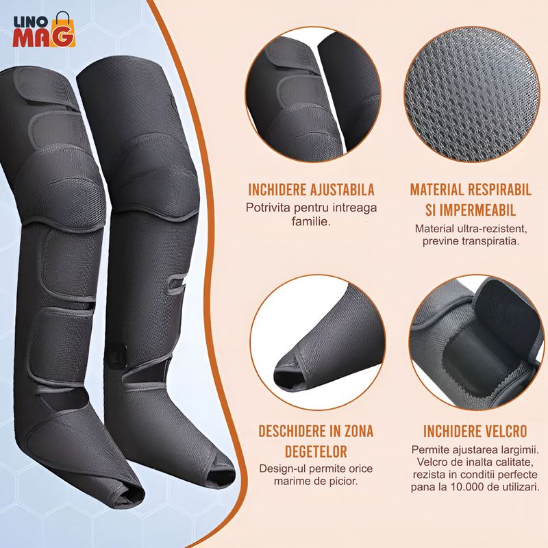 Ingrijire personala si Cosmetice - Sanatate si wellness - Articole wellness - Aparate si dispozitive de masaj - Aparat de masaj pentru picioare cu presopunctura si incalzire tip cizme, Linomag®, 3 moduri, 5 nivele intensitate, Gri - Infinity.ro