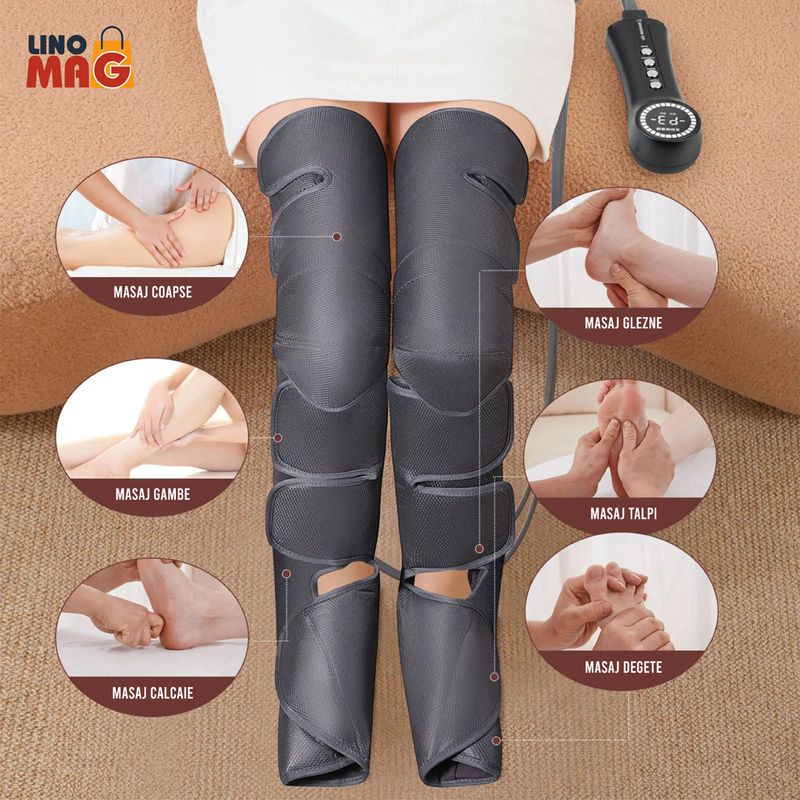 Ingrijire personala si Cosmetice - Sanatate si wellness - Articole wellness - Aparate si dispozitive de masaj - Aparat de masaj pentru picioare cu presopunctura si incalzire tip cizme, Linomag®, 3 moduri, 5 nivele intensitate, Gri - Infinity.ro