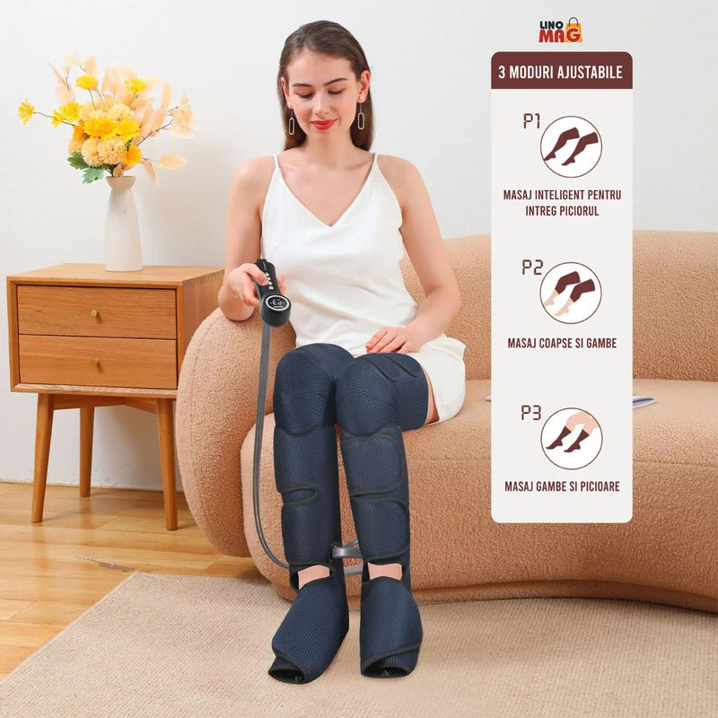 Ingrijire personala si Cosmetice - Sanatate si wellness - Articole wellness - Aparate si dispozitive de masaj - Aparat de masaj pentru picioare cu presopunctura si incalzire tip cizme, Linomag®, 3 moduri, 5 nivele intensitate, Gri - Infinity.ro