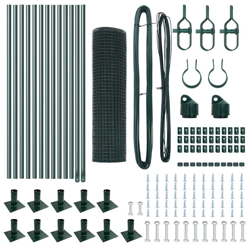 Casa si Gradina - Gradina si terasa - Garduri, panouri si accesorii - Ingradire din Otel cu 13 Stalpi Flansati Verde 0.5x25 m - Infinity.ro
