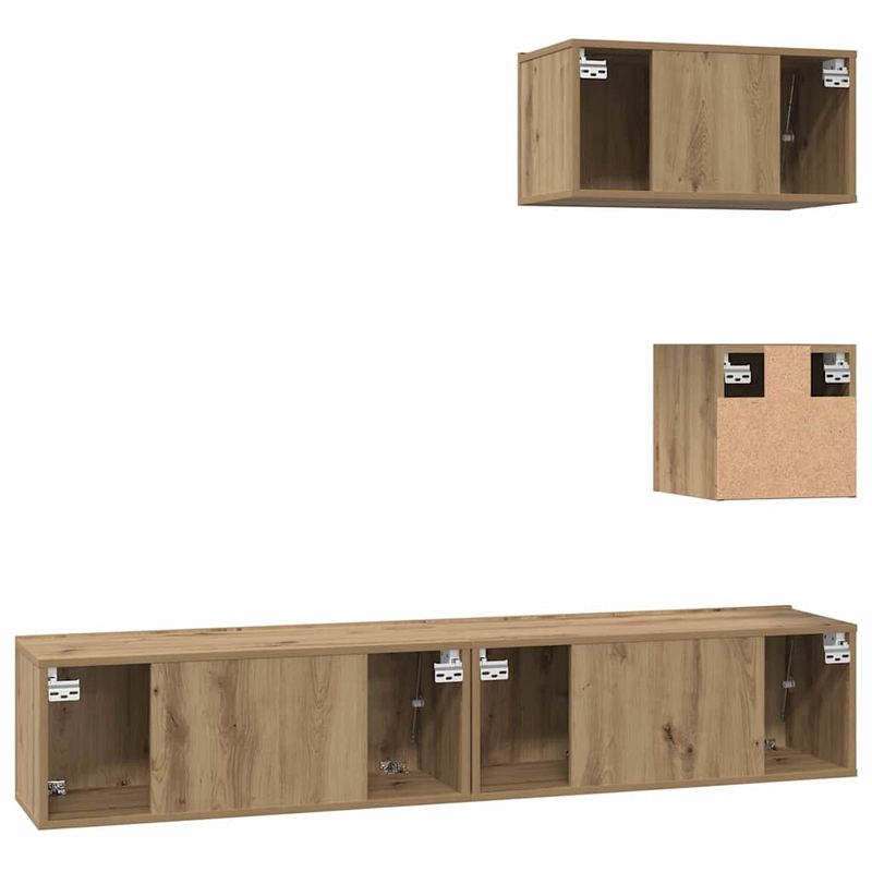Casa si Gradina - Mobilier - Comode si corpuri - Comode - Set comoda TV cu raft Pe perete cu depozitare cu usa 4 pcs stejar artizanal - Infinity.ro
