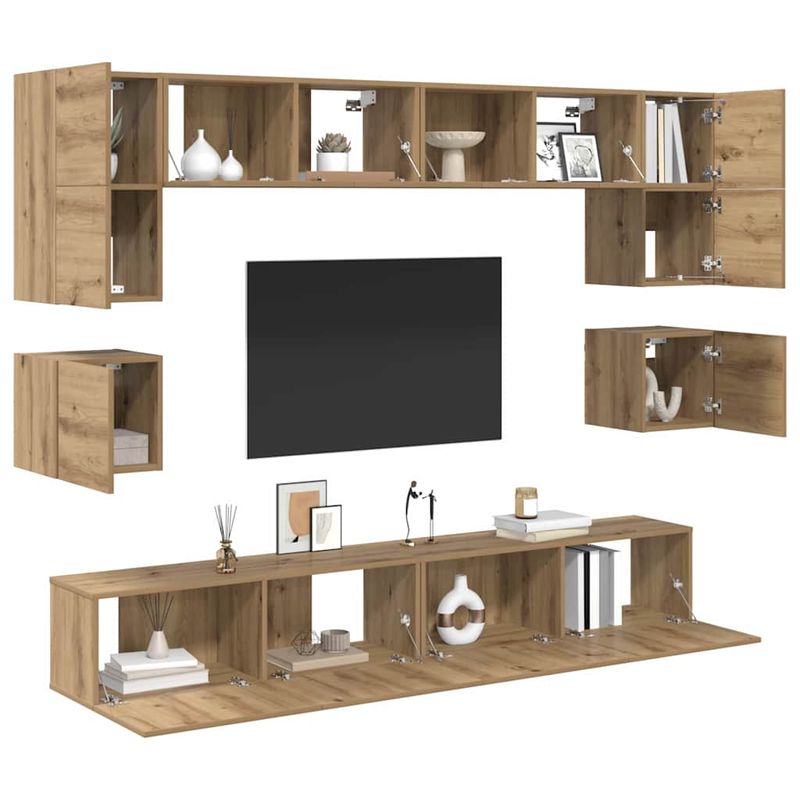 Casa si Gradina - Mobilier - Comode si corpuri - Comode - Set comoda TV cu raft Pe perete Altele 8 pcs stejar artizanal 100 x 30 x 30 cm - Infinity.ro