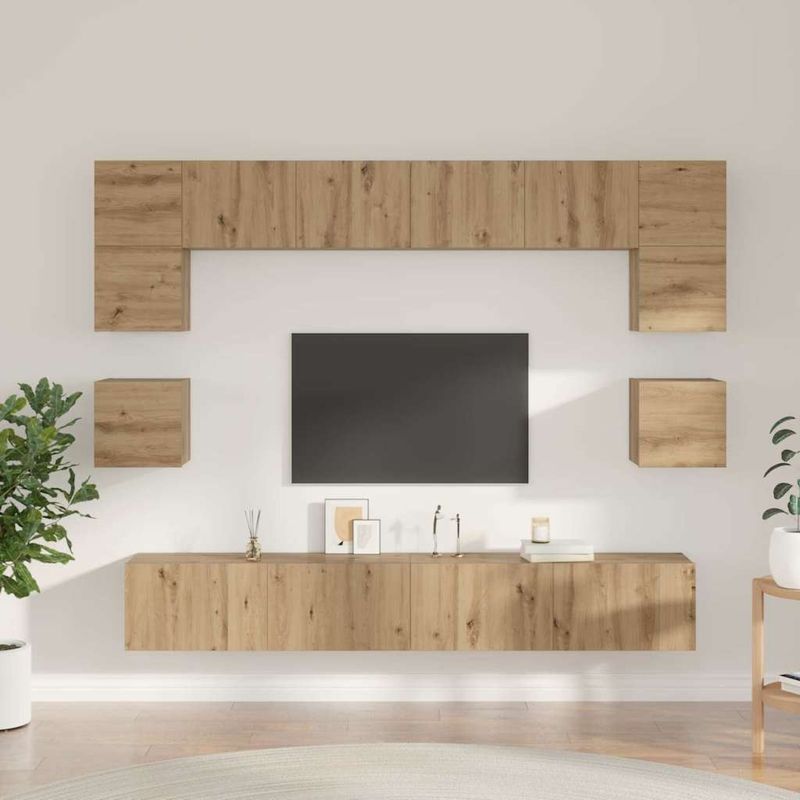 Casa si Gradina - Mobilier - Comode si corpuri - Comode - Set comoda TV cu raft Pe perete Altele 8 pcs stejar artizanal 100 x 30 x 30 cm - Infinity.ro