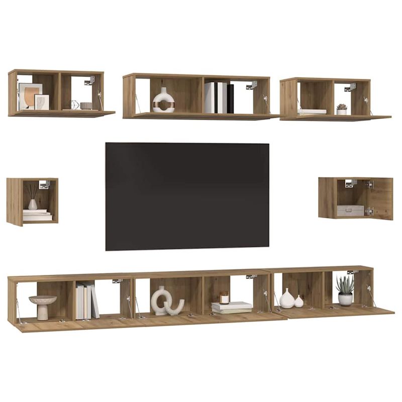 Casa si Gradina - Mobilier - Seturi de mobilier - Seturi living - Set dulap TV cu raft Pe perete Altele cu depozitare 8 pcs stejar artizanal - Infinity.ro