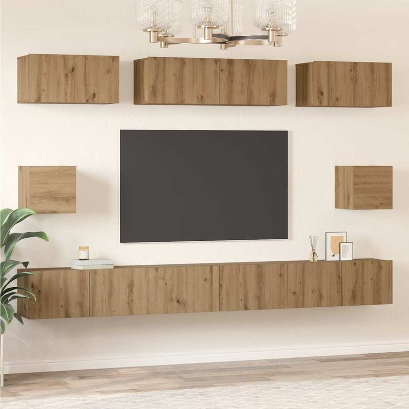 Casa si Gradina - Mobilier - Seturi de mobilier - Seturi living - Set dulap TV cu raft Pe perete Altele cu depozitare 8 pcs stejar artizanal - Infinity.ro