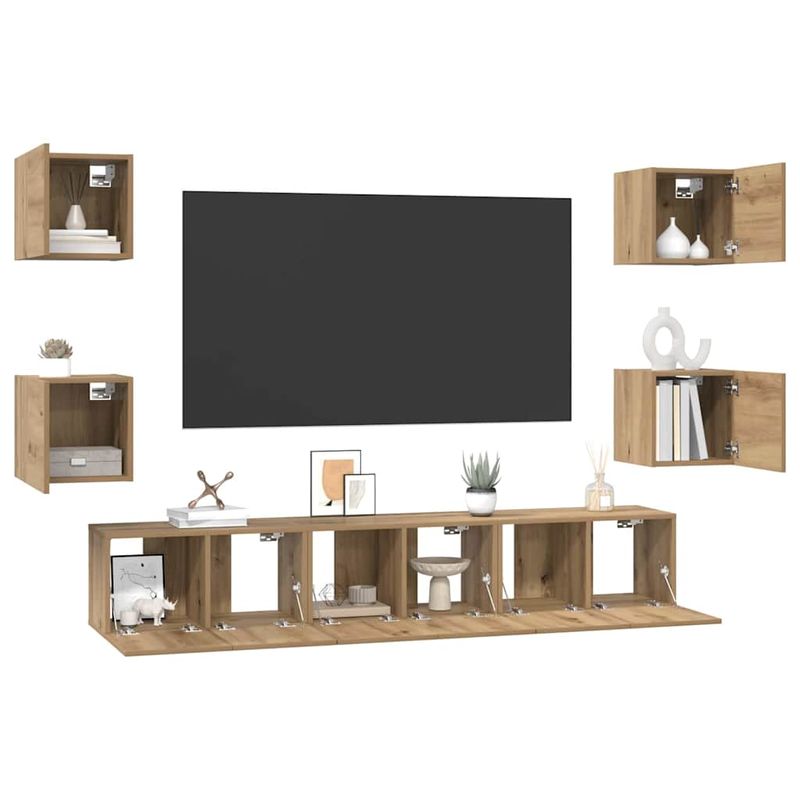 Casa si Gradina - Mobilier - Comode si corpuri - Comode - Set comoda TV Pe perete Altele 7 pcs stejar artizanal 60 x 30 x 30 cm - Infinity.ro