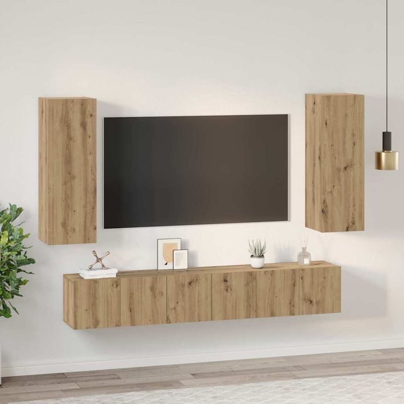Casa si Gradina - Mobilier - Comode si corpuri - Comode - Set comoda TV cu raft 4 pcs stejar artizanal 30.5 x 30 x 90 cm - Infinity.ro