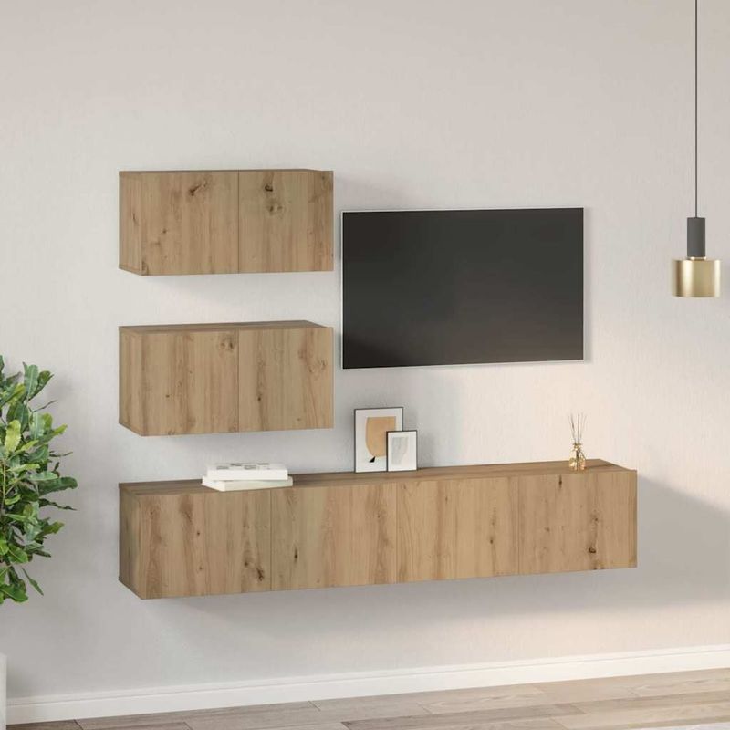 Casa si Gradina - Mobilier - Comode si corpuri - Comode - Set comoda TV Pe perete 4 pcs stejar artizanal 80 x 30 x 30 cm - Infinity.ro