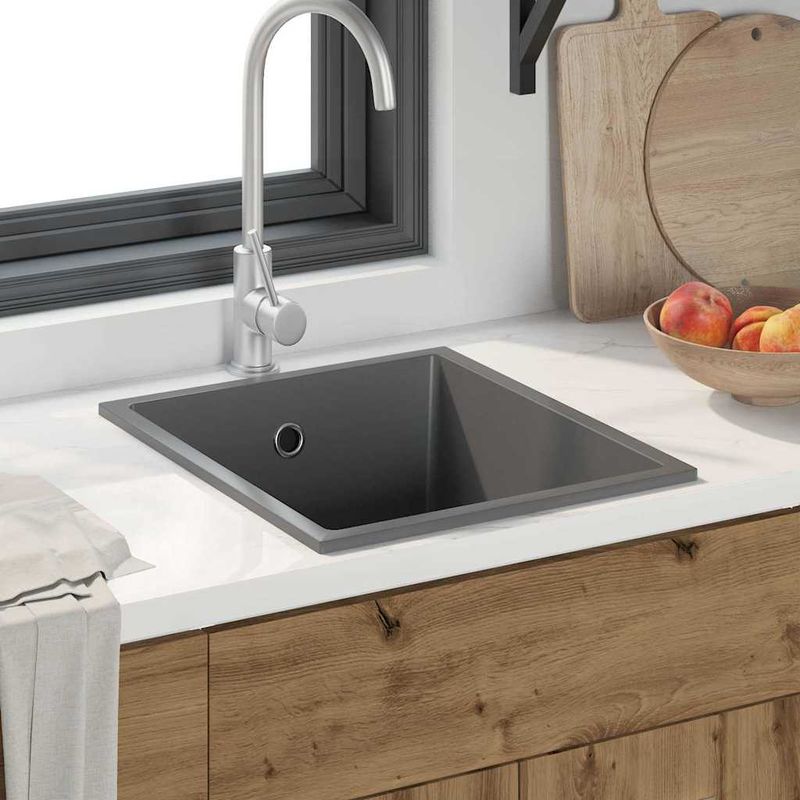 Casa si Gradina - Sanitare - Chiuveta bucatarie si accesorii - Chiuvete bucatarie - Chiuveta de bucatarie cu orificiu de suprasarcina din granit gri - Infinity.ro
