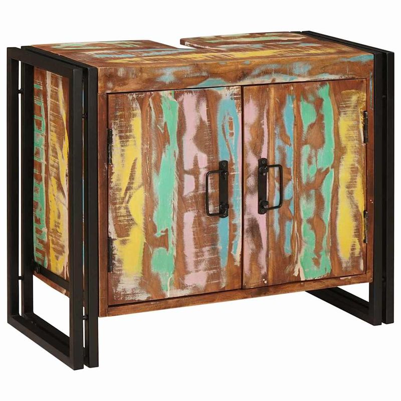 Casa si Gradina - Mobilier - Mobilier baie - Corpuri baie - Dulap pentru chiuveta de baie cu usa Lemn Solid Recuperat, Fier - Infinity.ro