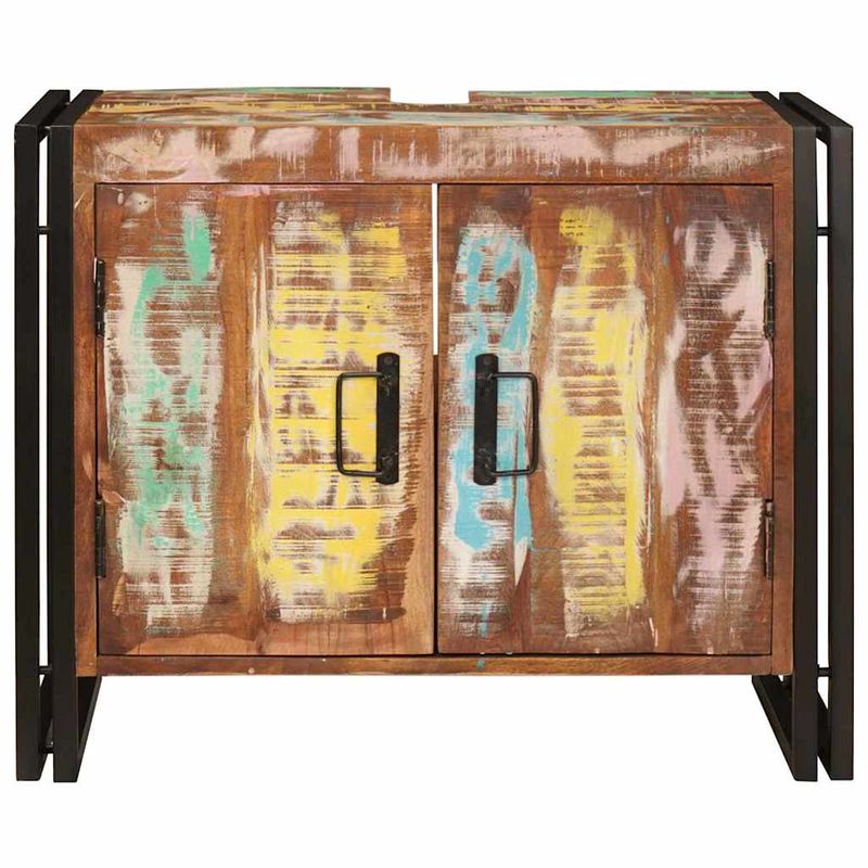 Casa si Gradina - Mobilier - Mobilier baie - Corpuri baie - Dulap pentru chiuveta de baie cu usa Lemn Solid Recuperat, Fier - Infinity.ro