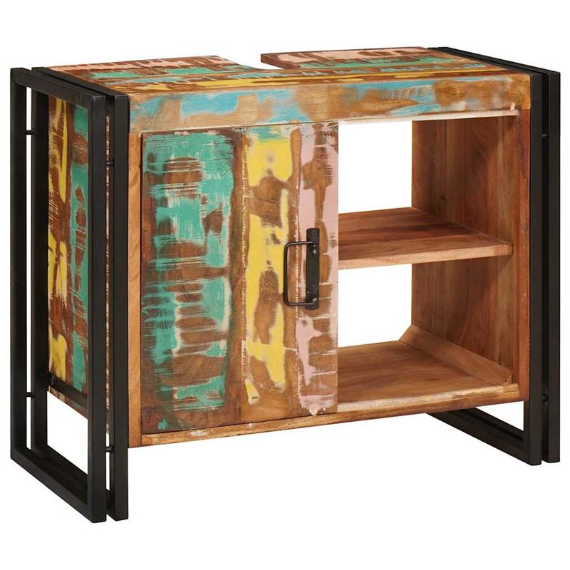 Casa si Gradina - Mobilier - Mobilier baie - Corpuri baie - Dulap pentru chiuveta de baie cu usa Lemn Solid Recuperat, Fier - Infinity.ro